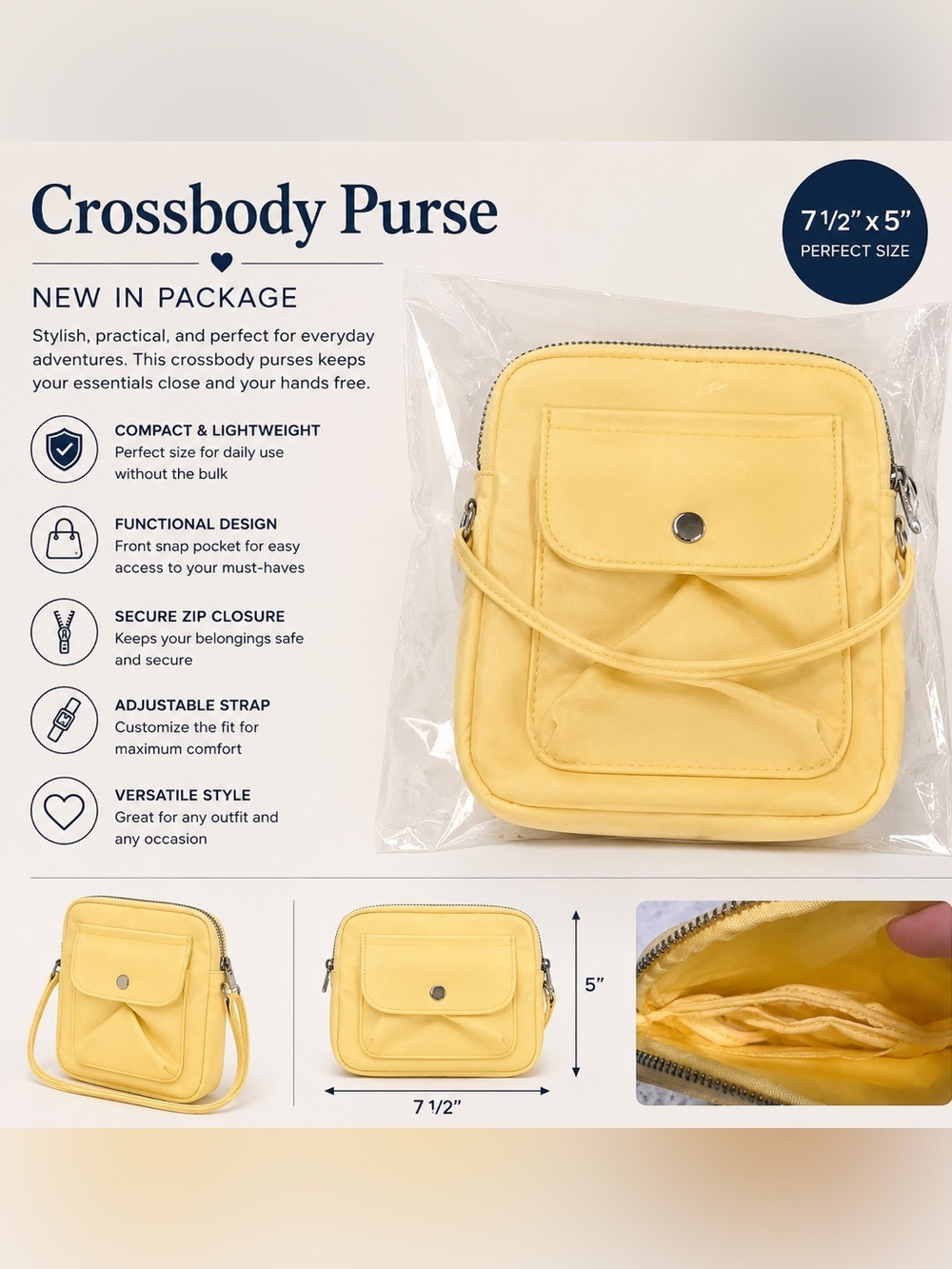 Compact Yellow Crossbody Bag - Lightweight Everyday Carry